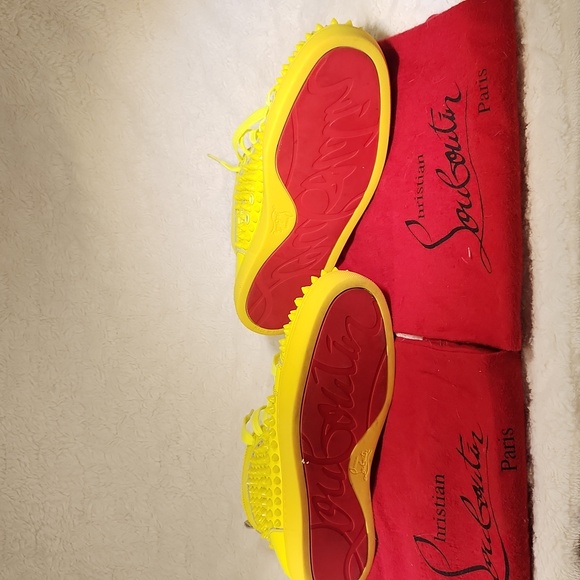 Christian Louboutin Vibrant Yellow Spiked Sneakers Size 42 Or 12 Mens - Picture 3 of 5